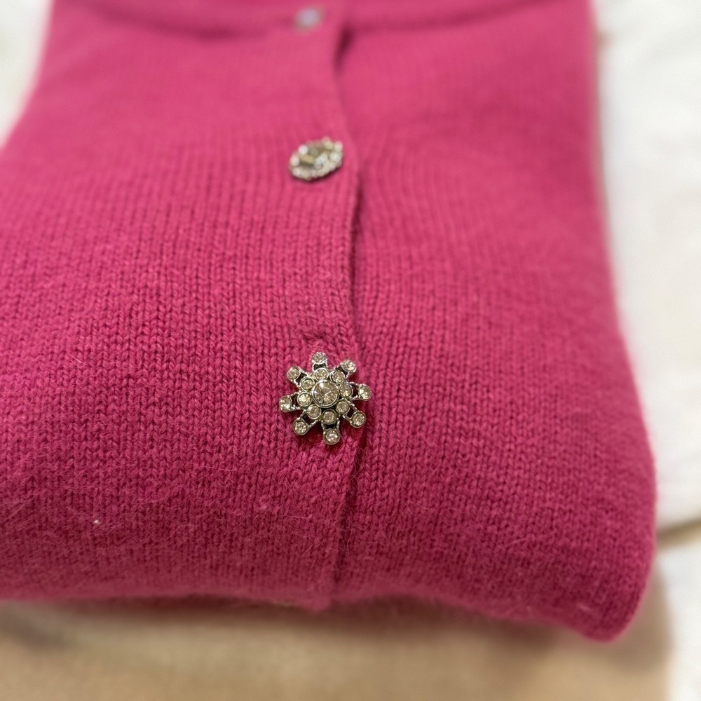 Vintage Tangentis Hot Pink Angora Blend Rhinestone Button Cardigan Womens Small - Picture 4 of 8